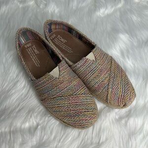 Tom’s pink, blue, yellow and tan loafers size 6.5